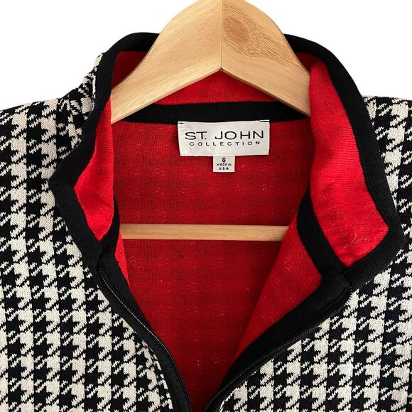 St. John Collection Women's Houndstooth Knit Jacket Black Size 8 - Picture 2 of 6